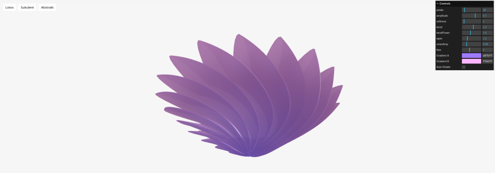 Generatywne kwiaty Fibonacciego w Three.js