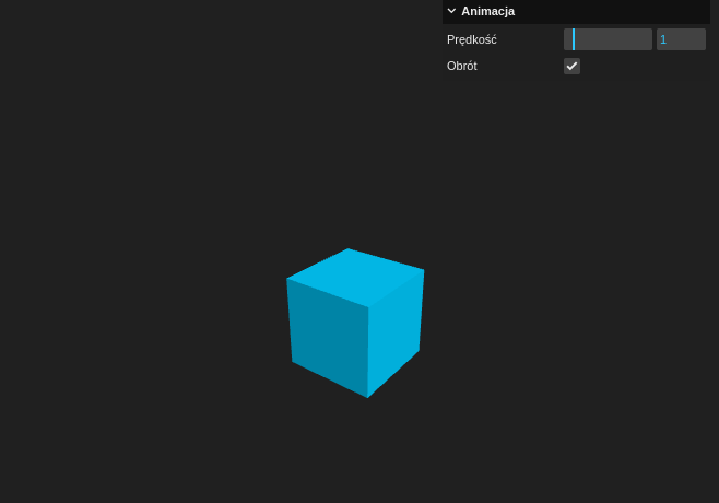 Kontrola obracającego sześcianu Three.js + lil.gui